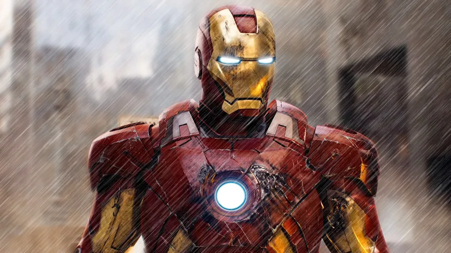 Iron man standing in rain